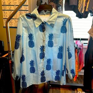 Blue Long Sleeve Pineapple Top Lg